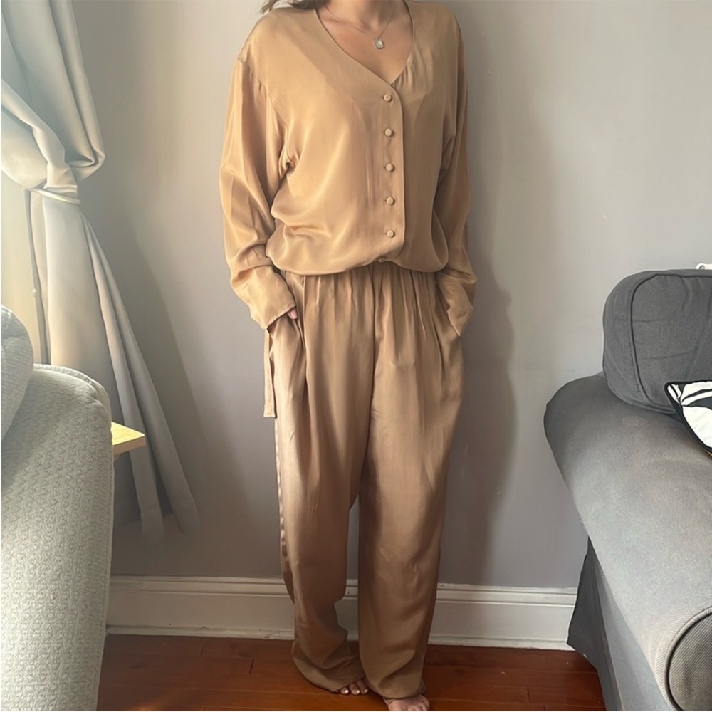 Diane Von Furstenberg 2 Peace Silk Tunic Pant Suit, Vtg.